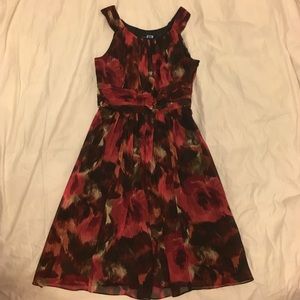 Jones New York Red Watercolor Chiffon Dress